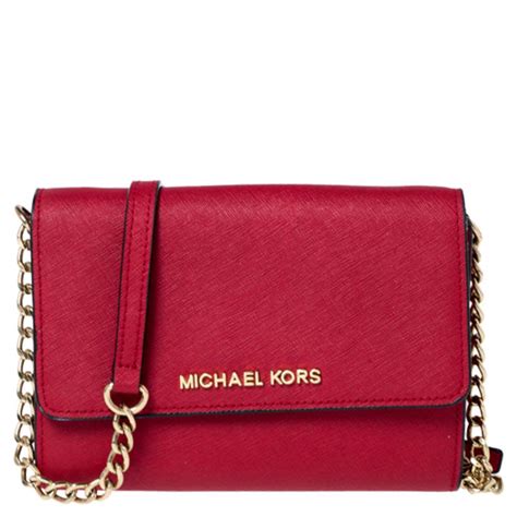 michael kors red leather bag with gold chain|michael kors crossbody with chain.